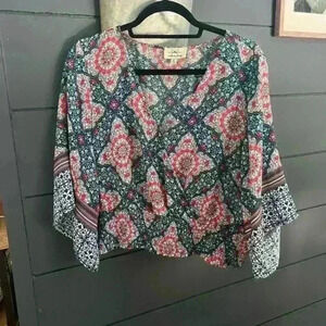 Twine & String Bohemian Flare Sleeve Crop Top‎ Size xl
